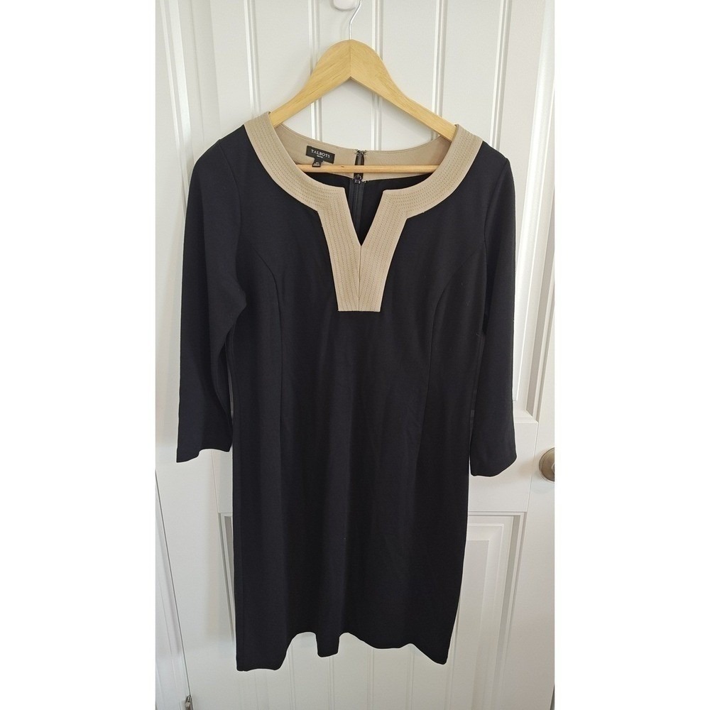 Talbots Petites Sheath Dress Size 8P Black‎ Tan Used Professional Career Office
